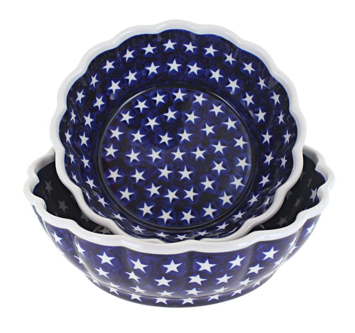 Polish Pottery Stars Scallop Serving Bowl Set