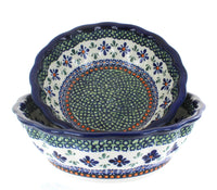 Polish Pottery Mosaic Flower Scallop Serving Bowl Set