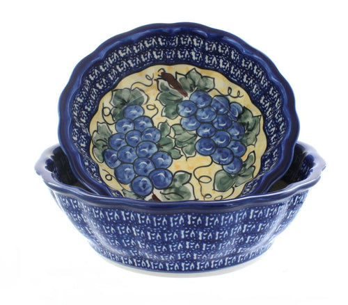 Polish Pottery Grapes Scallop Serving Bowl Set