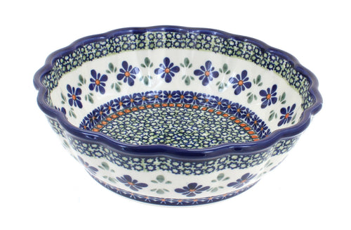 Polish Pottery Mosaic Flower Medium Scallop Bowl