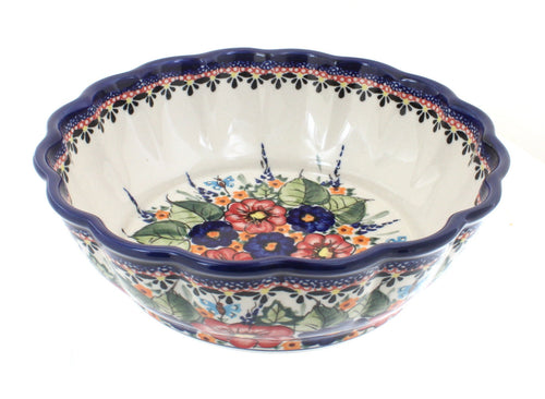 Polish Pottery Floral Butterfly Medium Scallop Bowl