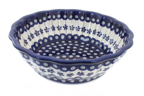 Polish Pottery Flowering Peacock Large Scallop Bowl