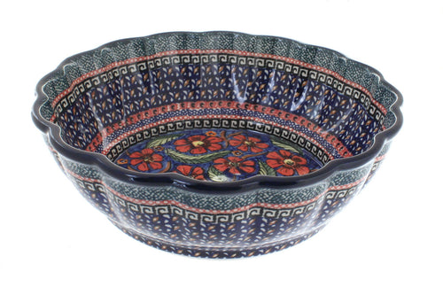 Polish Pottery Jungle Flower Large Scallop Bowl