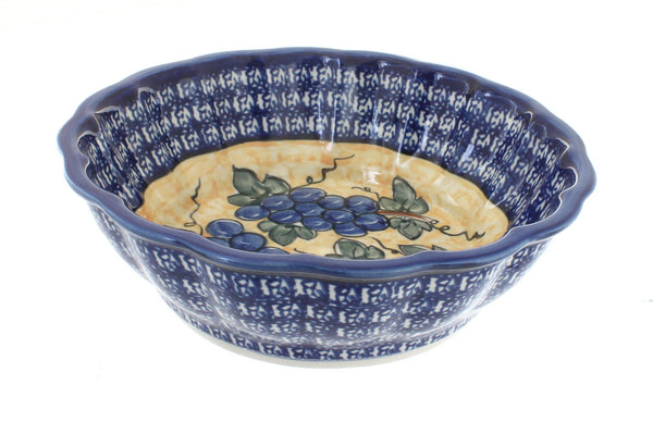 Grapes Large Scallop Bowl with Cobalt Trim