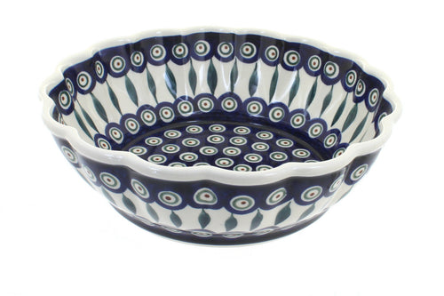 Polish Pottery Peacock Large Scallop Bowl