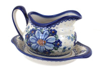 Polish Pottery Daisy Surprise Gravy Boat & Plate