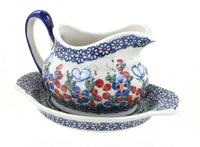 Polish Pottery Garden Butterfly Gravy Boat & Plate