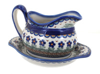 Polish Pottery Aztec Flower Gravy Boat & Plate