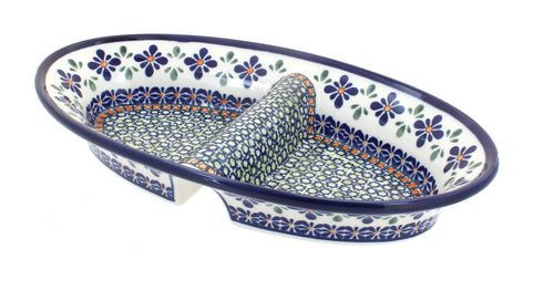 Polish Pottery Mosaic Flower Divided Dish