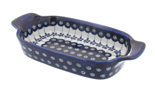 Polish Pottery Flowering Peacock  Rectangular Serving Dish
