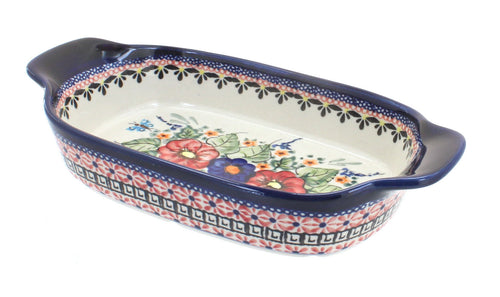 Polish Pottery Floral Butterfly Rectangular Serving Dish