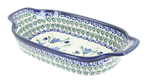Polish Pottery Blue Tulip Rectangular Serving Dish