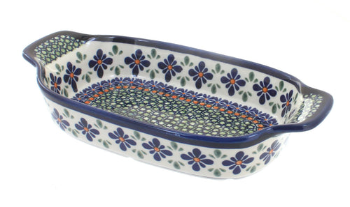 Polish Pottery Mosaic Flower Rectangular Serving Dish
