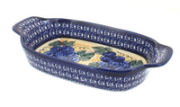 Polish Pottery Grapes Rectangular Serving Dish with Cobalt Trim