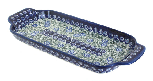 Polish Pottery Seaside Swirl Bread Tray with Handles
