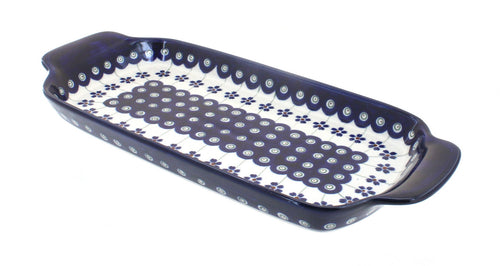 Polish Pottery Flowering Peacock Bread Tray with Handles