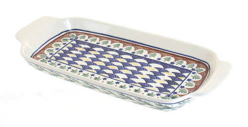 Polish Pottery Evergreen Bread Tray with Handles