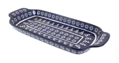 Polish Pottery Winter Nights Bread Tray with Handles