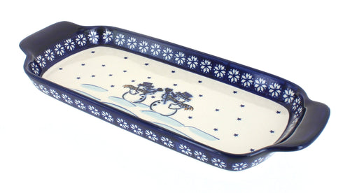 Polish Pottery Frosty Friend Bread Tray with Handles