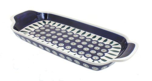 Polish Pottery Peacock Bread Tray with Handles