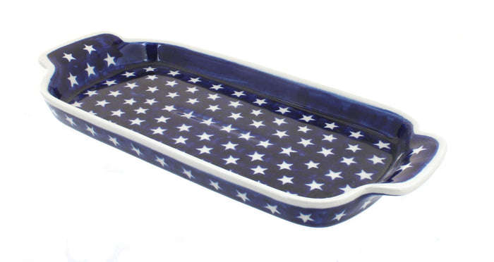 Polish Pottery Stars Bread Plate with Handles