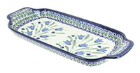 Polish Pottery Blue Tulip Bread Tray with Handles