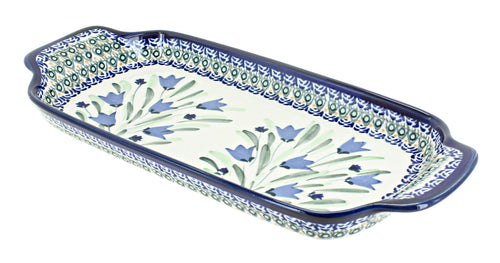Polish Pottery Blue Tulip Bread Tray with Handles