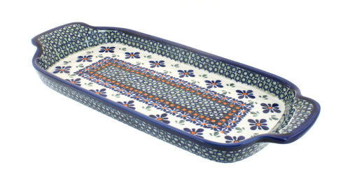 Polish Pottery Mosaic Flower Bread Tray with Handles