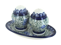 Polish Pottery Seaside Swirl Salt & Pepper Shakers with Plate