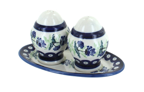 Polish Pottery Sweet Annie Salt & Pepper Shakers with Plate