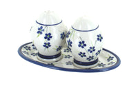 Polish Pottery Willow Salt & Pepper Shakers with Plate