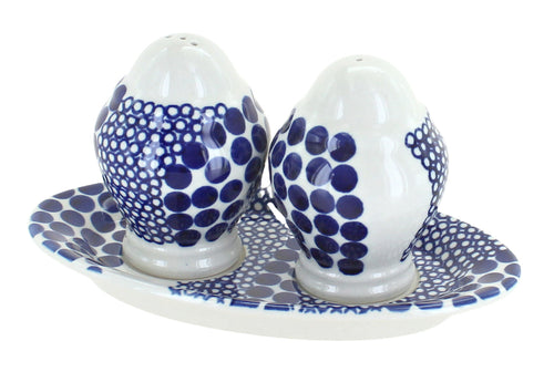 Polish Pottery Zara Salt & Pepper Shakers with Plate