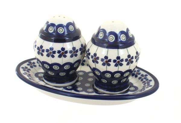 Flowering Peacock Salt & Pepper Shaker with Plate