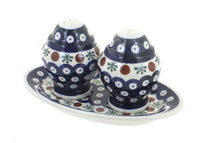 Polish Pottery Nature Salt & Pepper Shakers with Plate