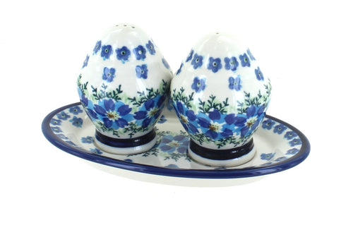 Polish Pottery Kalina Salt & Pepper Shakers with Plate