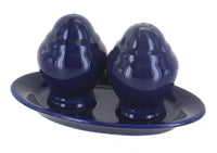 Polish Pottery Cobalt Salt & Pepper Shakers with Plate