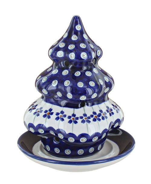 Polish Pottery Flowering Peacock Christmas Tree Luminary