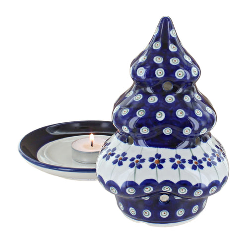 Flowering Peacock Christmas Tree Luminary Polish Pottery