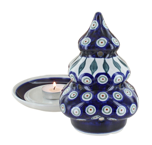 Peacock Christmas Tree Luminary Polish Pottery
