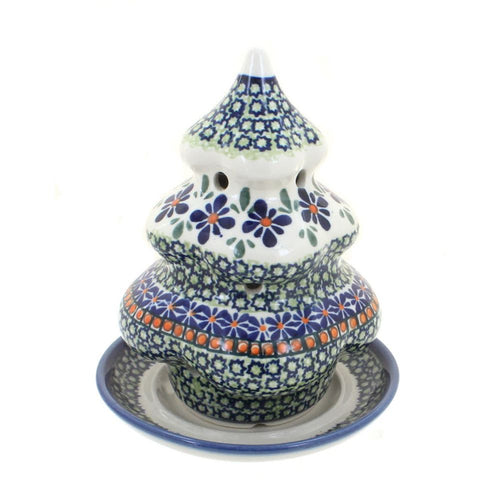 Polish Pottery Mosaic Flower Christmas Tree Luminary