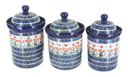 Polish Pottery Peach Posy Canister Set