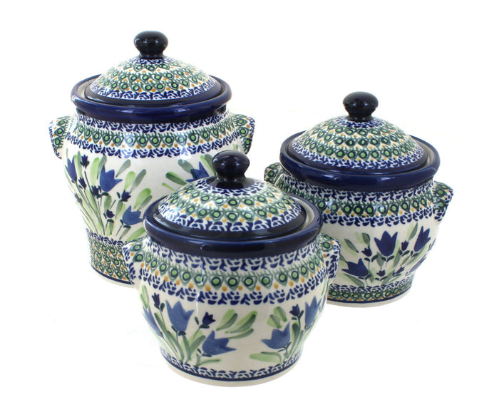Blue Tulip Canister Set Polish Pottery