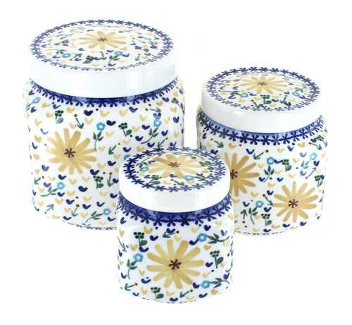 Polish Pottery Yellow Daisy 3 Piece Canister Set