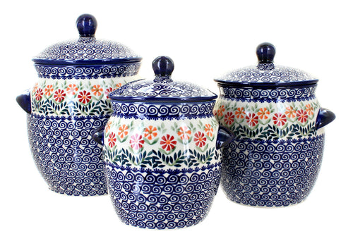 Polish Pottery Garden Bouquet 3 Piece Canister Set
