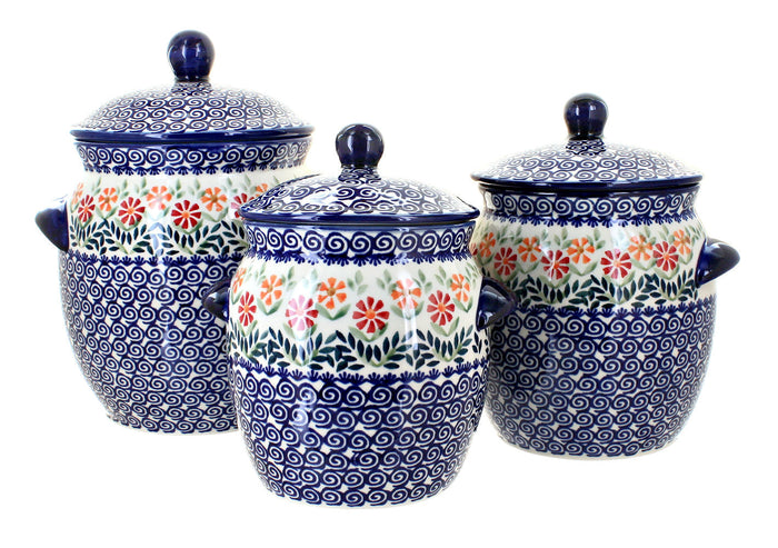 Polish Pottery Garden Bouquet 3 Piece Canister Set