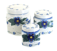 Polish Pottery Forget Me Not 3 Piece Canister Set