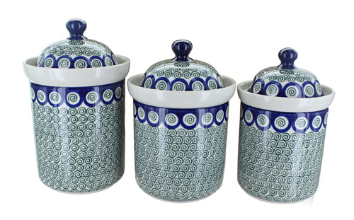 Polish Pottery Peacock Swirl Canister Set