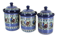 Polish Pottery Rooster Row Canister Set