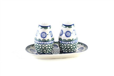 Maia Salt & Pepper Shakers with Tray Polish Pottery