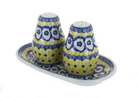 Polish Pottery Saffron Salt & Pepper Shakers with Tray